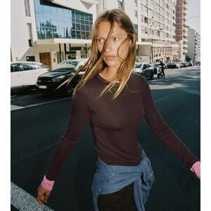 NWT Zara brown and pink layered t shirt